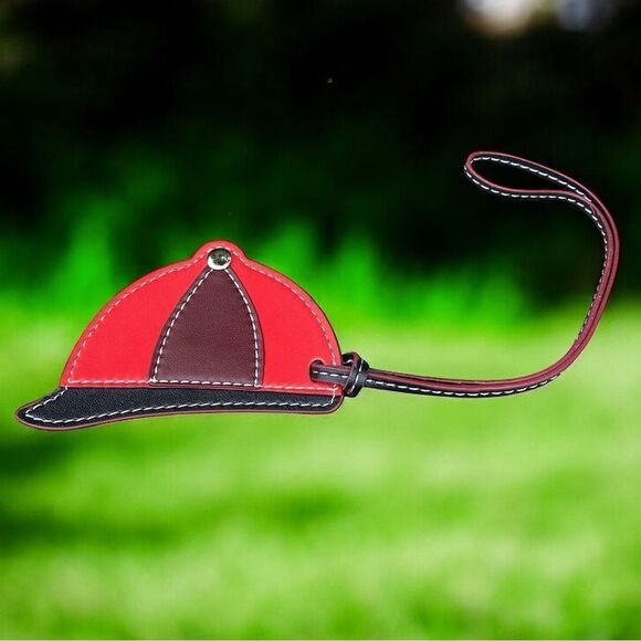 Unbranded Red, Black and Brown Jockey Cap-Shaped Bag Charm Tag. EUC - Picture 1 of 5
